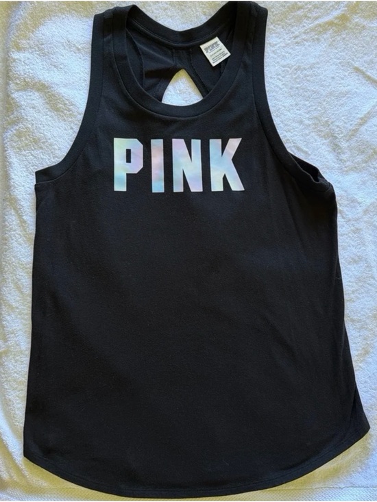 PINK Victoria's Secret Tops - PINK Victoria's Secret Black Tank with Iridescent Logo